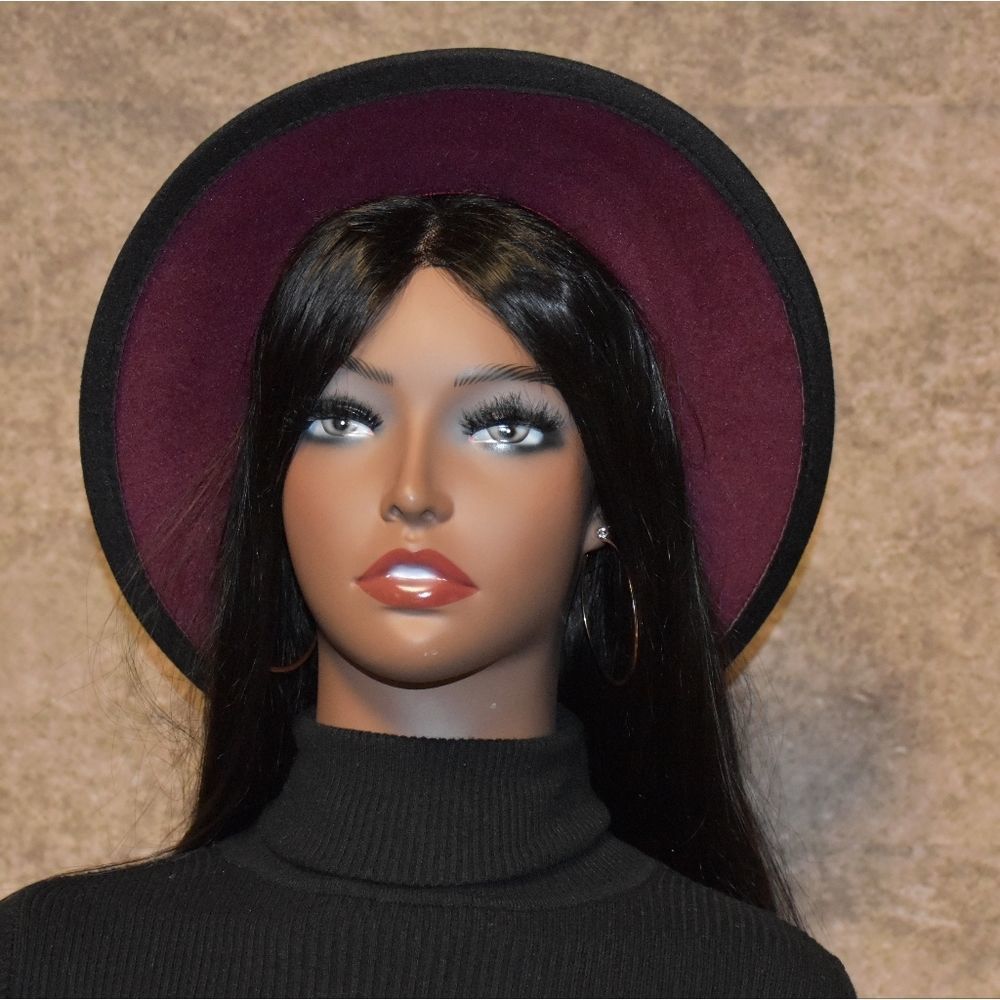 Burgundy and Black Gradient Fedora Hat - Picture 2 of 4